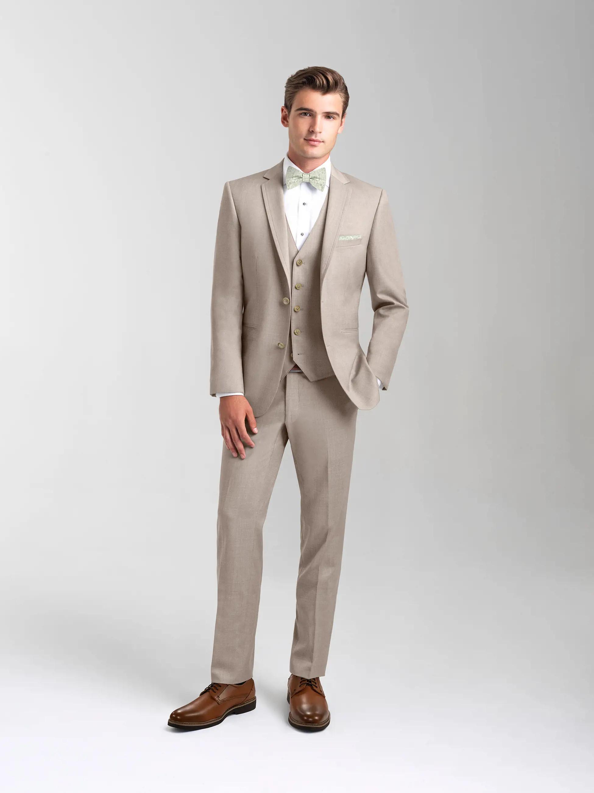 Model wearing a light-gray suit