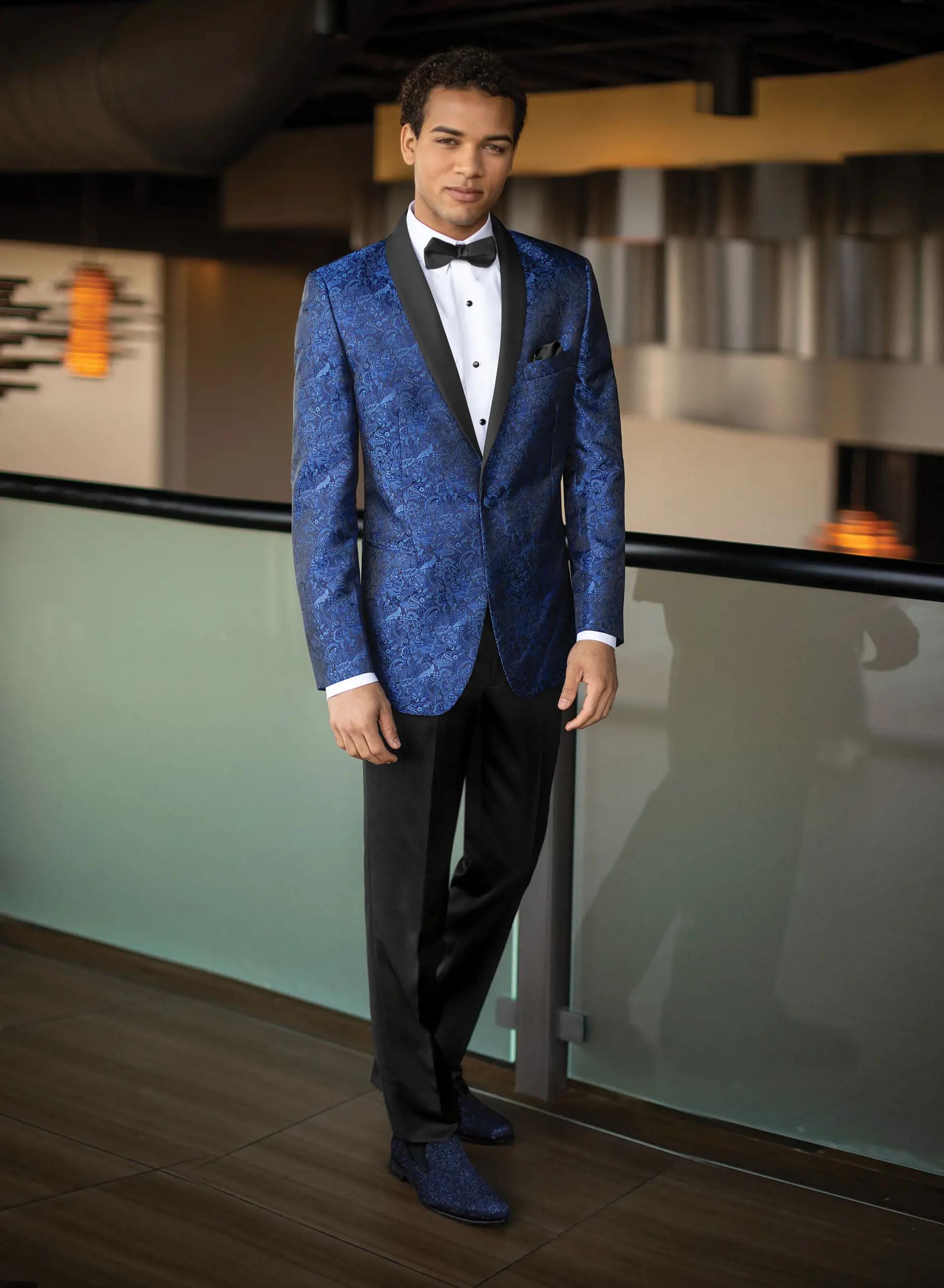 Model wearing a dark-blue suit