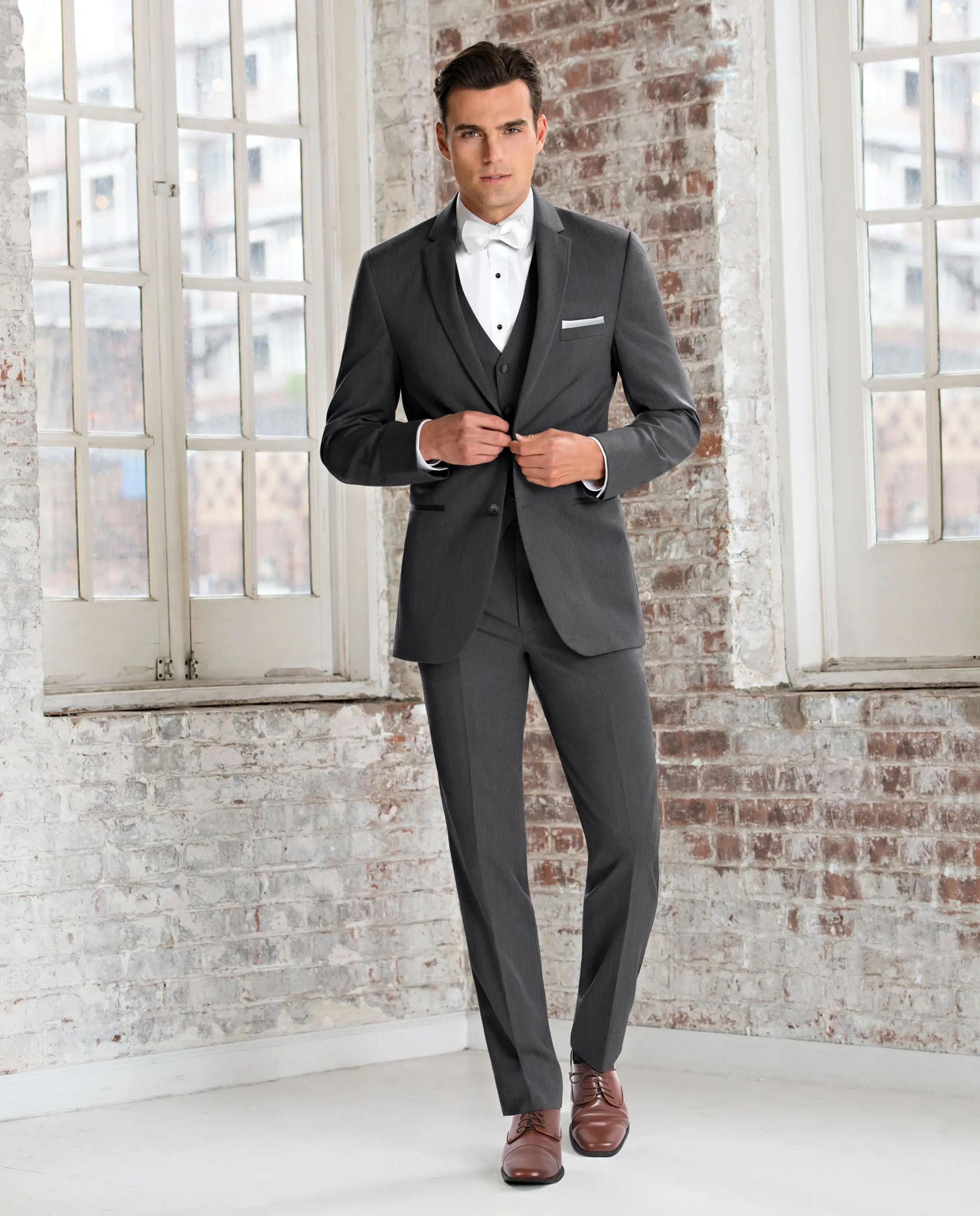 Model wearing a dark-gray suit