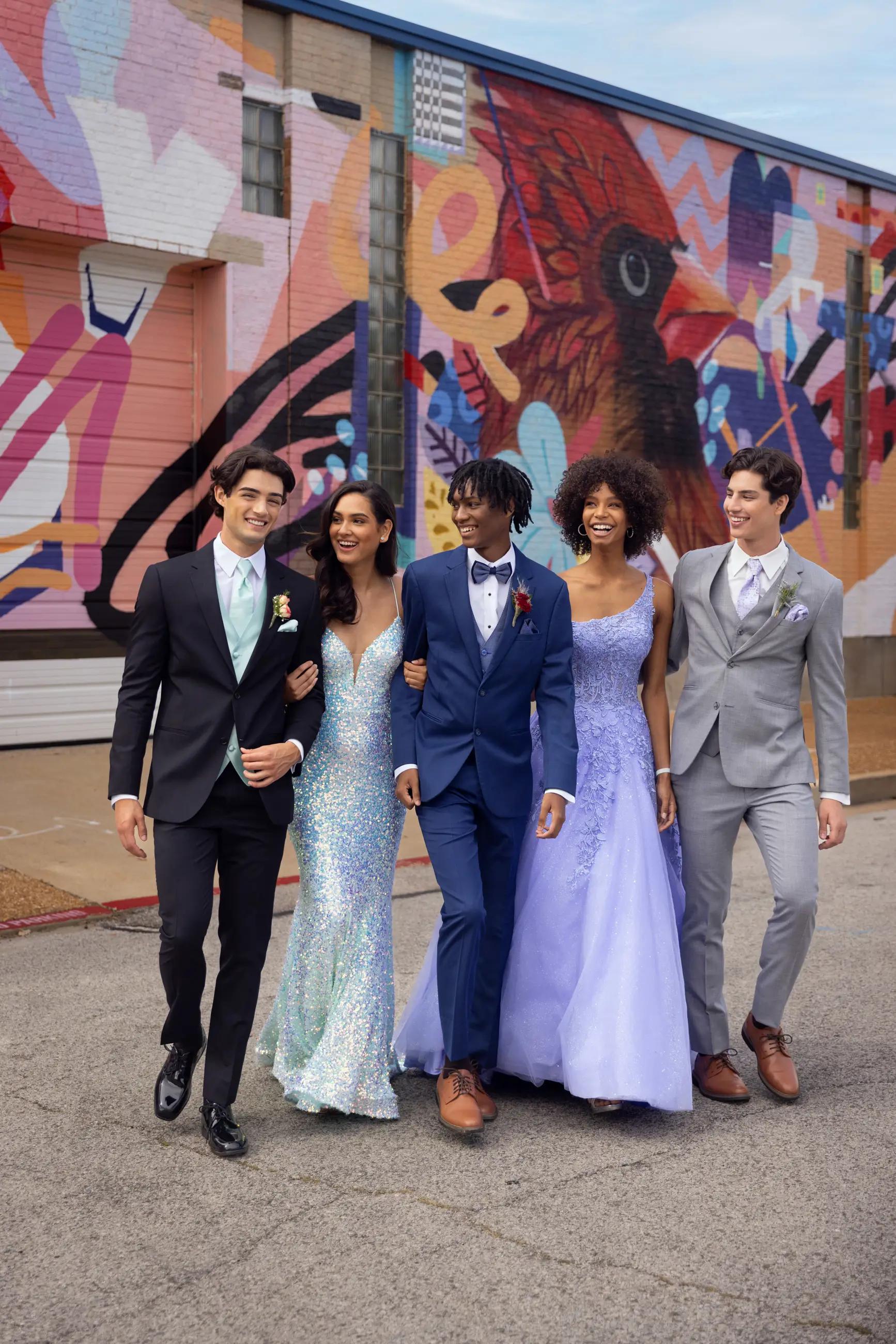 Group of teens wearing prom attire